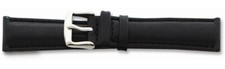 22mm 8.5" Long Black Leather Chrono Silver-tone Buckle Watch Band