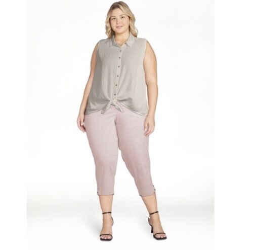 Just My Size Pink Pull On Cropped Pants W/Snap Hem Size 3X