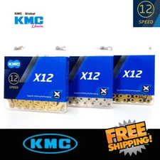KMC X12 12-Speed Silver / Gold / gold black links Ti MTB Ketten 126L fit Shimano