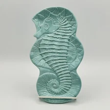 Magenta Light Blue Seahorse Serving Platter Embossed Ceramic Beautiful Color