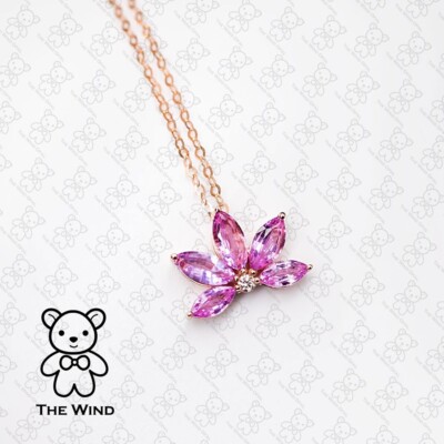 Lotus Seerose Design Rosa Saphir Diamant Collier 18K Roségold