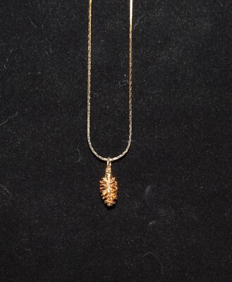 24k Gold Plated Real Small Mini Pine Cone Pendant Necklace