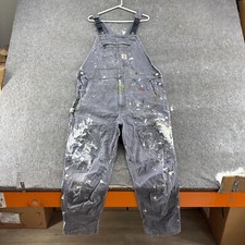 Carhartt Overalls Mens 42x30 Grey Carpenter Double Knee Duck Canvas Workwear