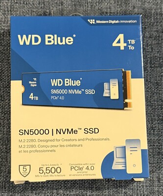 Western Digital 4TB WD Blue SN5000 NVMe SSD, PCIe Gen 4.0, up to 5,500 MB/s Read