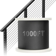 1000FT 1/8" Black Deck Railing Cable T316 Stainless Steel Cable with 7x7 Strands