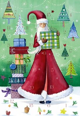 ADVENTSKALENDER / WEIHNACHTSFRAU & GESCHENKE / DOPPELKARTE / KRISTIANA HEINEMANN