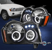 For 2005 2006 2007 Jeep Grand Cherokee Led Halo Projector Headlights Lamps Black