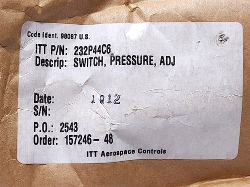 ITT Neo Dyn 232P44C6 Adjustable Pressure Switch Range 2800 To 6000 PSIG - Picture 8 of 9