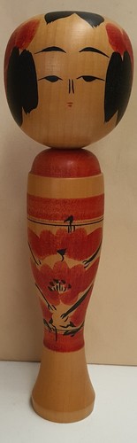 Traditional Kokeshi Yamagata Wooden Hand Painted Doll Signed Japan 20.5cm Red