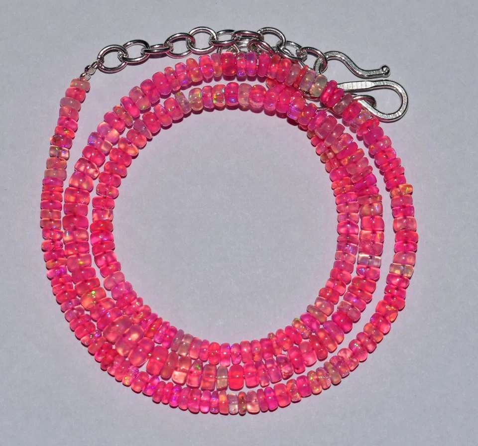 A+++ Collar de cuentas de piedras preciosas de ópalo rosa etíope natural Welo de 16" S02496 Foto 2 de 4