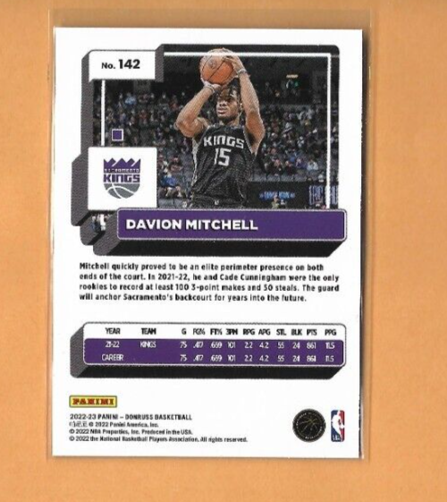 202223 Donruss Davion Mitchell Green Holo Laser Card, Sacramento Kings