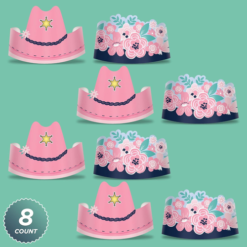 Saddle up Cowgirl Party Paper Crowns, 8 Count - Picture 3 of 5