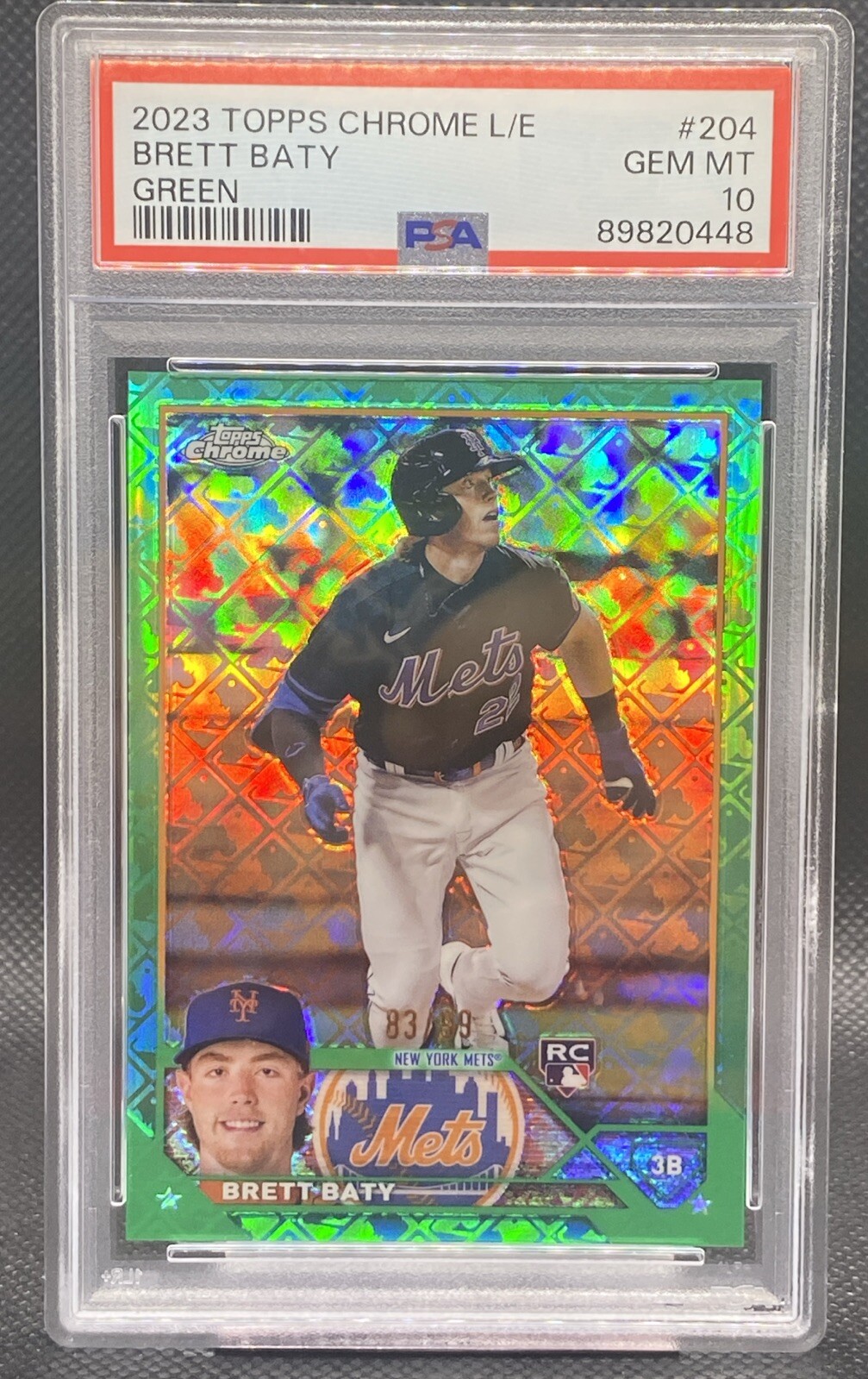 💎🔥 2023 Topps Chrome Logofractor #204 Brett Baty Green /99 Mets PSA 10 🔥💎