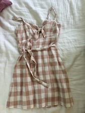 Reformation Beliz Linen Tie Front Mini Dress Pink Plaid Size 4