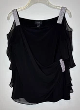 MSK Women’s Sz. M Capelet Cold Shoulder Blouse Black Silver Bedazzled Worn Once