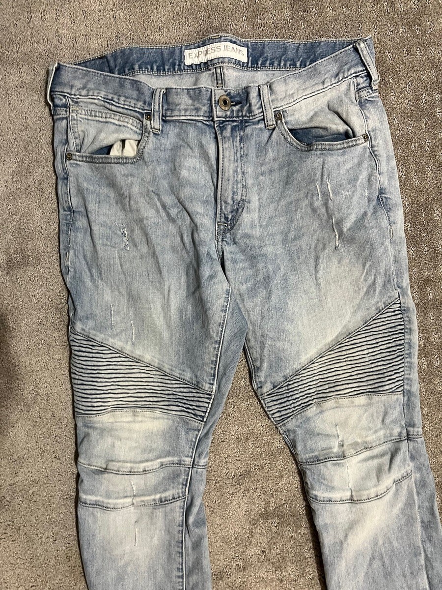 Express Men Jeans 34x32 Blue Cotton Blend Alec Straight Super