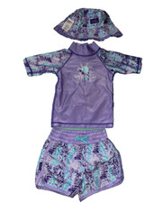 UV Skinz 3PC Swim Set UPF 50 Graphic Tee /Skirt/Reversible Hat PURPLE,4t NWT