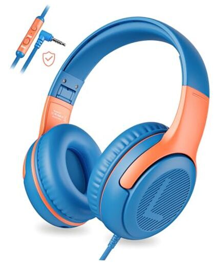 Kids Headphones Wired Toddler Headphones with Microphone, Over-Ear BlueOrange