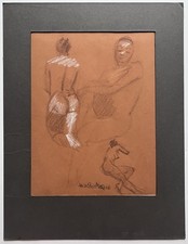 Vintage 40s Risqu&eacute; Rubenesque Woman Lady Oil Pastel Drawing Jack Paul Maroon NYC