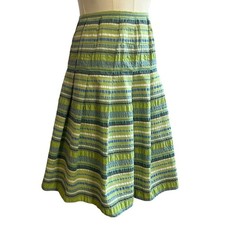 VTG 90s Green Seersucker Cotton Blend Lined Midi Skirt 8 Preppy Retro Cottage