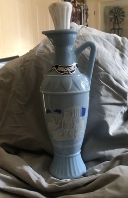 Vintage 1961 Blue Glass Jim Beam  Decanter Greek Socrates Aristotle Has Stopper