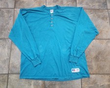 Vintage 90s Russell Athletic Men's XL Blank Henley Button High Cotton T Shirt