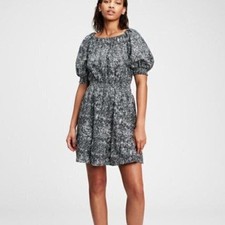 Gap Puff Sleeve Mini Black & White Dress Cotton Women's Size Medium