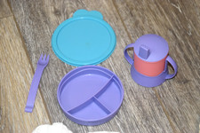 Vintage Baby Doll's First Tupperware Tupper Care Mini 4pc Set Sippy Cup, Dish