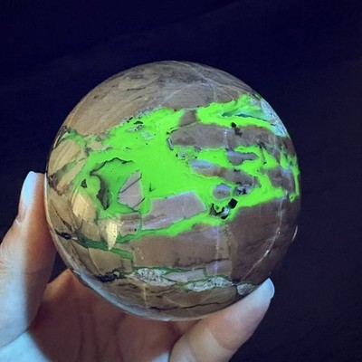 Natural Fluorescent Volcano Agate Sphere 3.2'' 1.6 lb Crystal Ball UV Glow