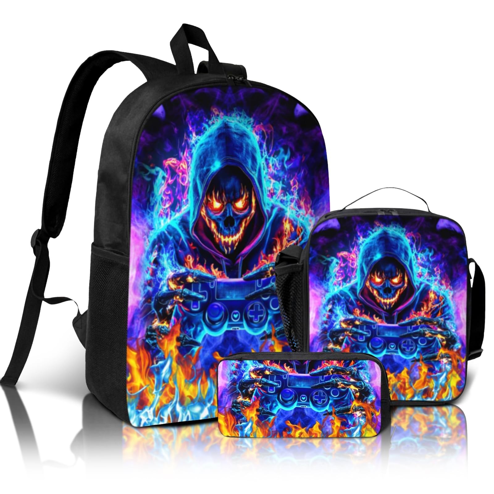 3 PCS Gamer Kids School Backpack Set Lunch Box Video Game Boys Ages 618