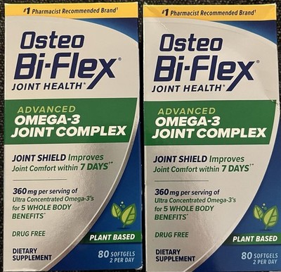2-Osteo Bi-Flex Advanced Omega-3 Joint Complex, Plant-Based Oil 80 Count, 12/26