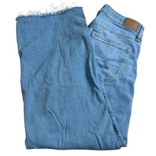 American Eagle Womens 4 Low Rise Baggy Wide Leg Distressed Medium Wash Jeans