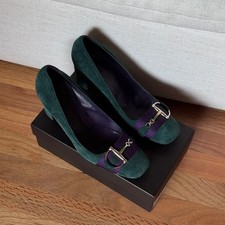 GUCCI Green Suede Vintage Web Horsebit Pumps Size 9 1/2