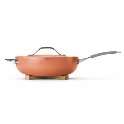 All in One plus Pan 5 Qt. Aluminum Ceramic Nonstick, Persimmon