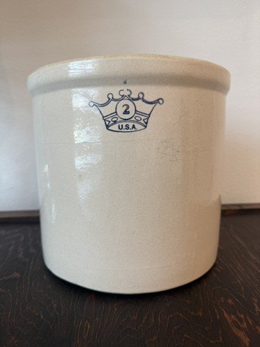 Antique Robinson Ransbottom Blue Crown Pottery Stoneware Glazed Crock 2 Gallon