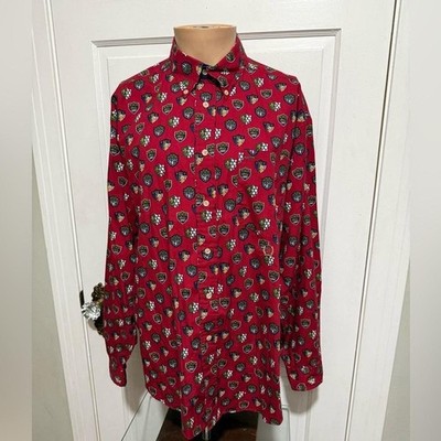 Large Vintage Mens Tommy Hilfiger Long Sleeve Button Down Shirt Preppy Pattern