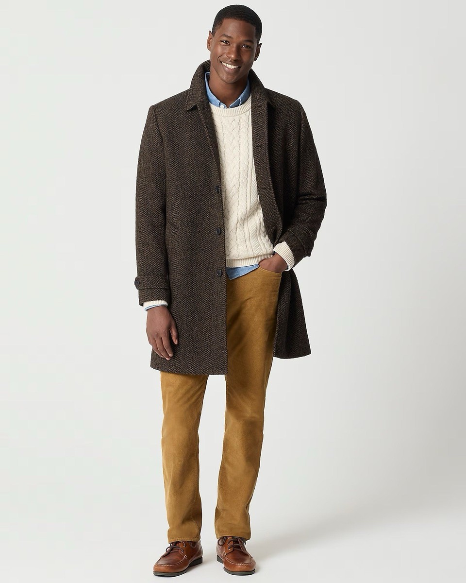 J. CREW Wool-blend herringbone overcoat in Black/Brown Size 38 NWT