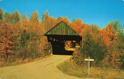 Stowe VT Vermont, Old Covered Bridge, Fall Foliage, Vintage Postcard