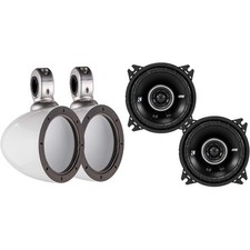 Kicker White Mini Wake Tower Marine Enclosures loaded with Kicker 4" 43DSC Sp...