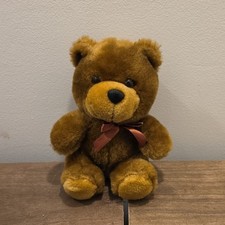 Vintage 1984 Brown Tan Teddy Bear Plush Stuffed Animal w/ Ribbon Bow Small