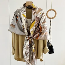 100% Mulberry Silk 53'' Square Scarf Women Neckerchief Wrap street market Print