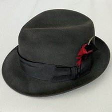 Vintage Dobbs New York Gray Fur Felt Fedora Feather Hat 7 1/8