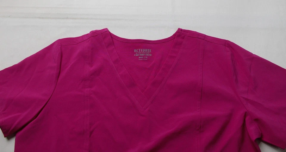 Activate by Med Couture Womens Motion V-Neck Solid Scrub Top CN6 Magenta Size XL - Image 2 of 3