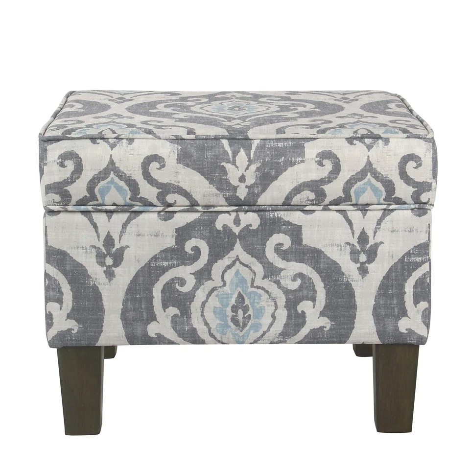 Transitional Blue Storage Ottoman With Hinged Lid And Wood Legs 18X22x18 Inches - Image 4 of 4