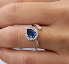 Anello ZAFFIRO GOCCIA BLU naturale 0,94 ct e DIAMANTI 0,48 CT oro 18 kt 750