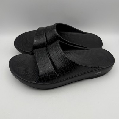 OOFOS　OOAHH+ OOFOS OOahh Luxe Slide Sandals Unisex M9 W11 Black Croc Embossed