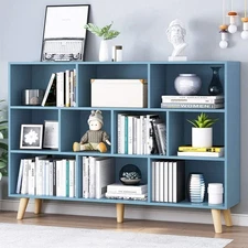 Wooden Open Shelf Bookcase - 3-Tier Floor Standing Display Cabinet Rack with ...