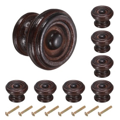 8pcs Wooden Knobs, 37mm/1.5'' Mushroom Shape Single Hole Drawer, Dark Brown