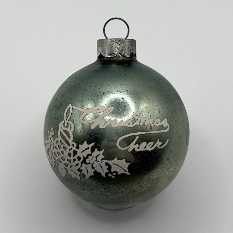 Vintage Christmas Cheer Stencil Glass Ornament 2.5”