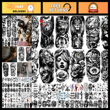 82 Sheets Temporary Tattoos for Men  Women - 12 Black 3D Half Sleeve Designs, H